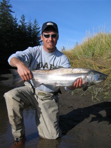 Jeffrey Wimer displays a beautiful Silver he caught on a fishing trip to the Lost River, Alaska.