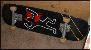 when the guys found it, i can't imagine what the deck looked like. one of them painted this on it. this skateboard is deadly so i think the painting explains everything.