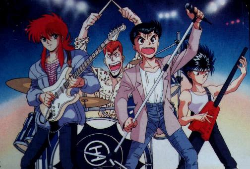 Must there be a band picture for every series? Kurama and Hiei on guitar, Kazuma on drums, and Yuusuke doin vocals ^_^