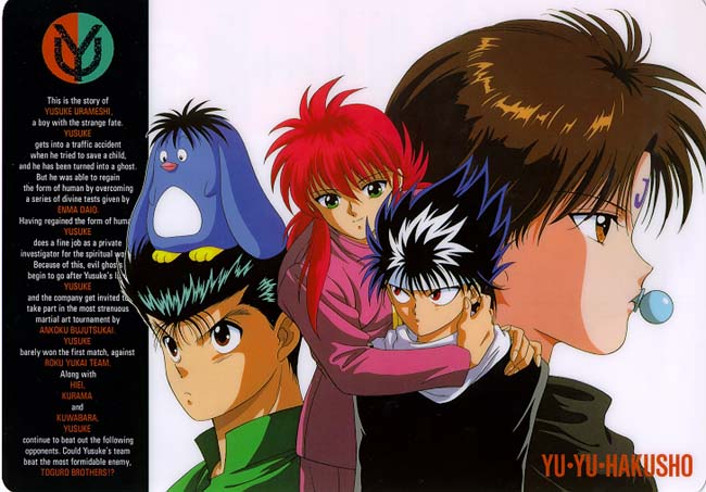 (l-r) Yuusuke (Puu on his head), Kurama, Hiei, and Ko-Enma