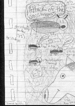 Pony and grasshoppers