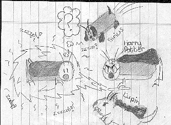 Lupin, Sirus, and Harry Potter zapping DJ