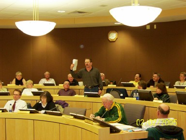 Douglas County Board Supervisor Mark Liebaert addresses his constituents