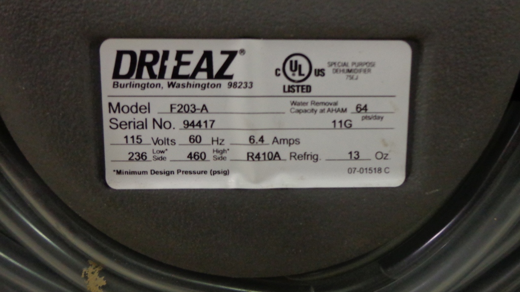 Dri EAZ Drizair 1200 Professional Dehumidifier Water Restoration on