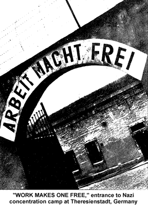 ARBEIT MACHT FREI - WORK MAKES ONE FREE - 
entrance to Nazi concentration camp at Theresienstadt, Germany
