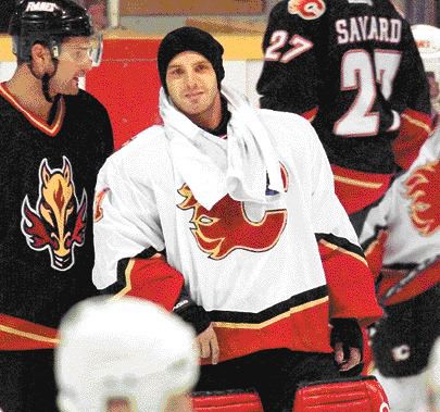 Szuper Levente in the Calgary Flames during a training