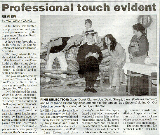 Thanks to the Esperance Express for allowing us to use this review on the Bijou web page