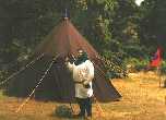 Sven outside his tent at the Southern Gathering, Mount Beckworth, Victoria, 1998.
