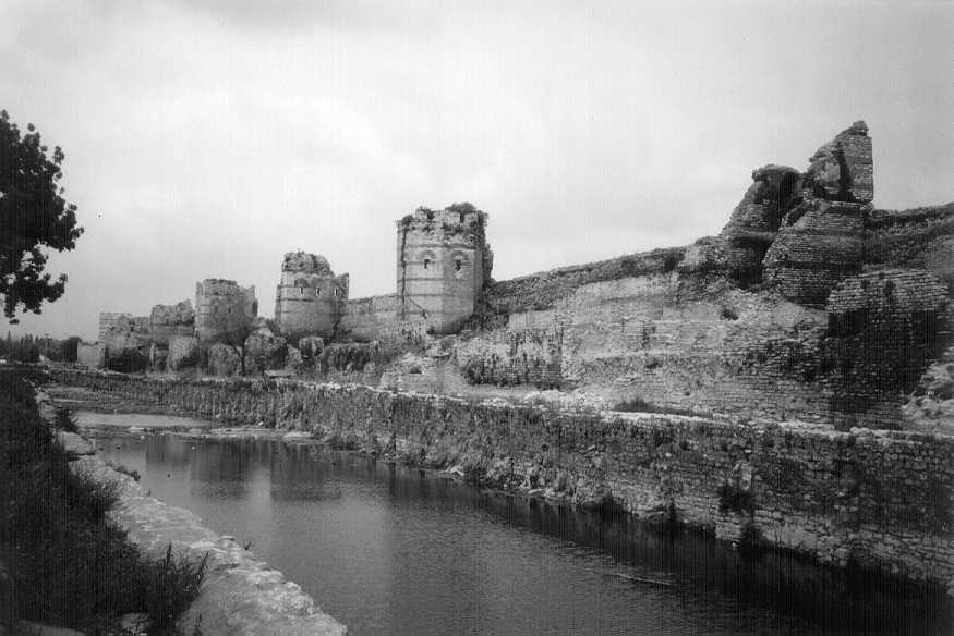 A section of the Theodosian Land walls untouched by Turkish work crews