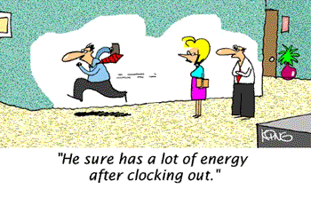 comic about a man having a lot of energy after clocking out from work