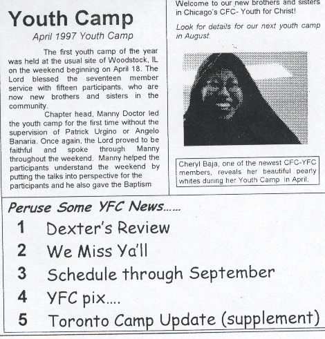 caption on photo: cheryl baja, one of the newest CFC-YFC members, reveals her beautiful pearly whites during her Youth Camp in April.
