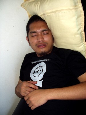 Is Corix sleeping standing up?? sitting or what???